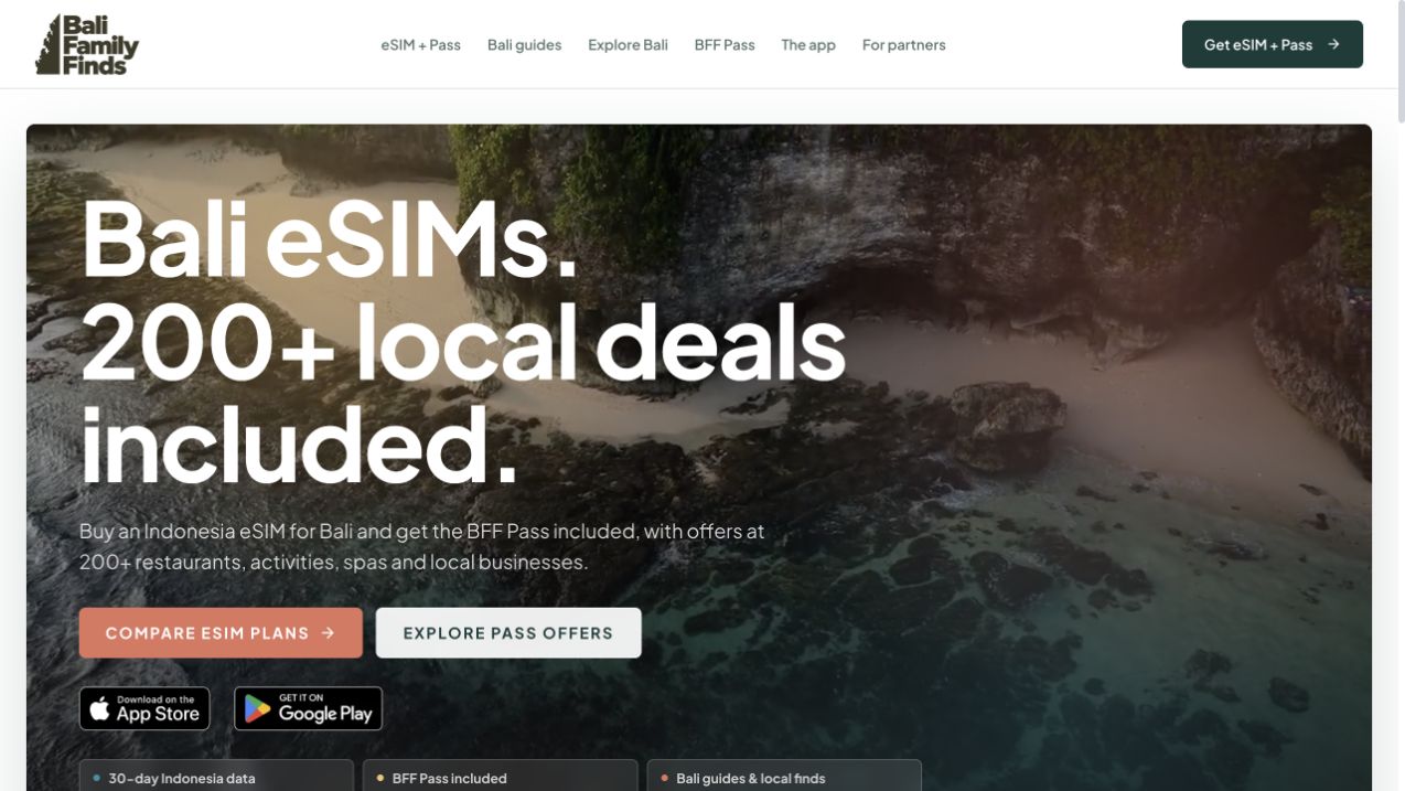 Bali Family Finds — desktop website capture